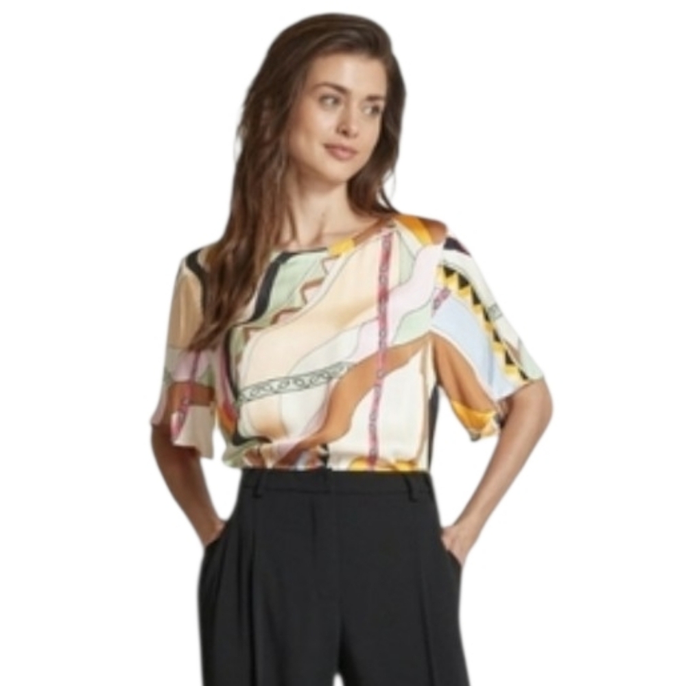 Mos Mosh Top Evie SS Pictus Multicolor Abstract Women's Blouse Abstract Art